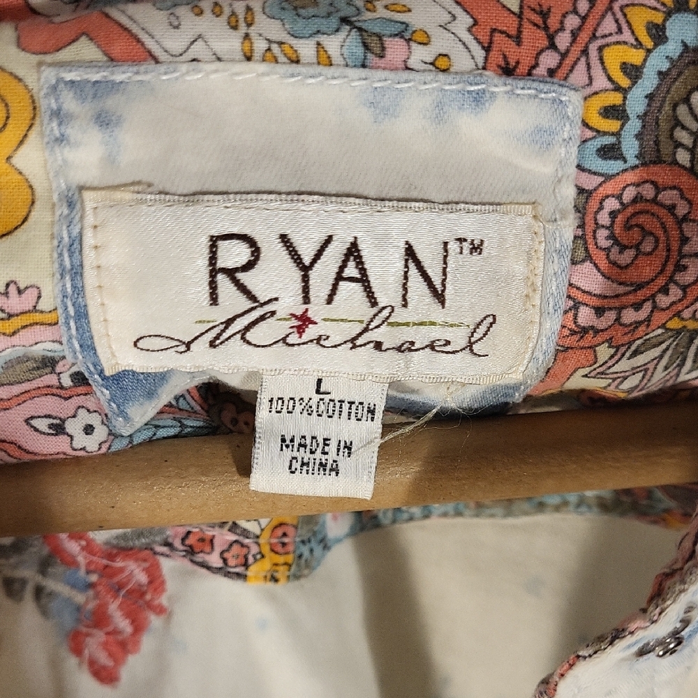 Micheal Ryan Embroidered Tie-Dye Denim Shirt With Pearl Snaps- L - Picture 2 of 10